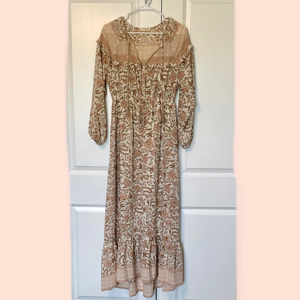 Tan/Pink Floral Maxi Dress